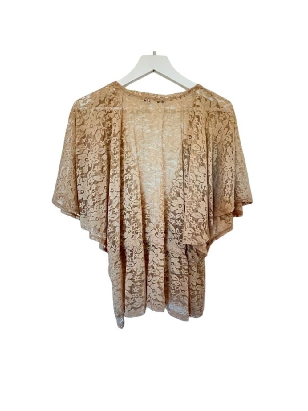 Fairycore Floral Lace Kimono Cardigan Champagne Taupe Coquette Boho Layering L - Picture 7 of 12